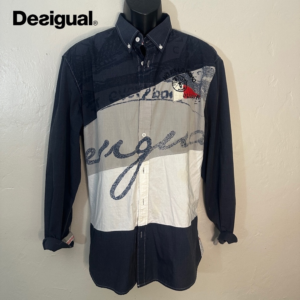 Desigual Embroidered Patchwork Button Down Xxl Ge… - image 1